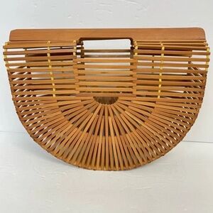 NWOT Bamboo Basket Handbag Natural Tan Woven Purse Summer Tote